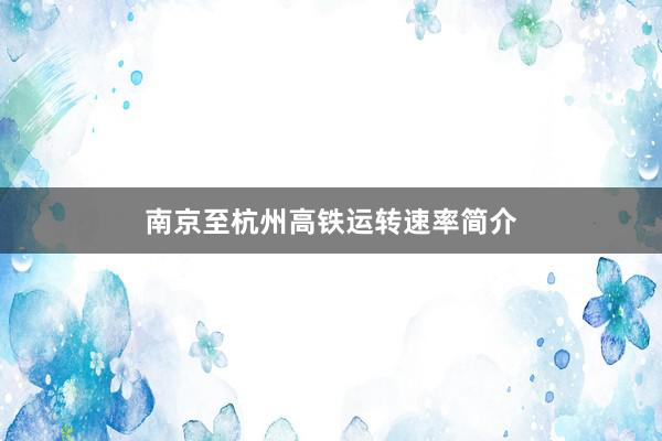 南京至杭州高铁运转速率简介